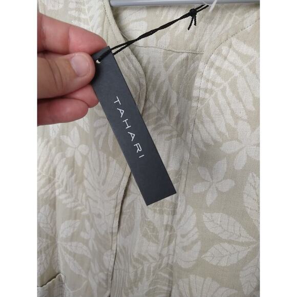 Tahari Linen Blend White Brown Open Long Sleeve Leaf Print Pocket Blazer Size L - Picture 9 of 9